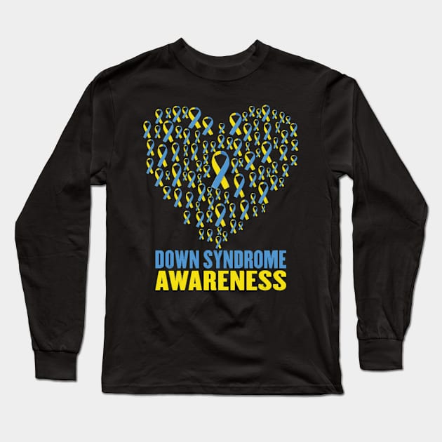 Down syndrome awareness design with ribbon heart Long Sleeve T-Shirt by zaymen.bouragba